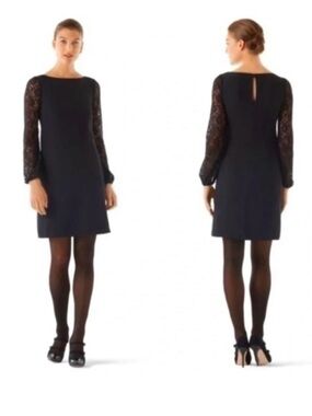 White House Black Market Black Lace-Sleeve Long-Sleeve Shift Dress
